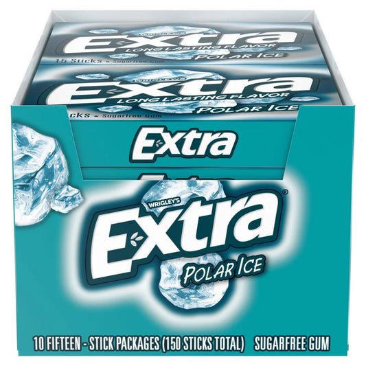 Extra Sugar Free Gum, Polar Ice Chewing Gum, 15 Sticks, 10-count