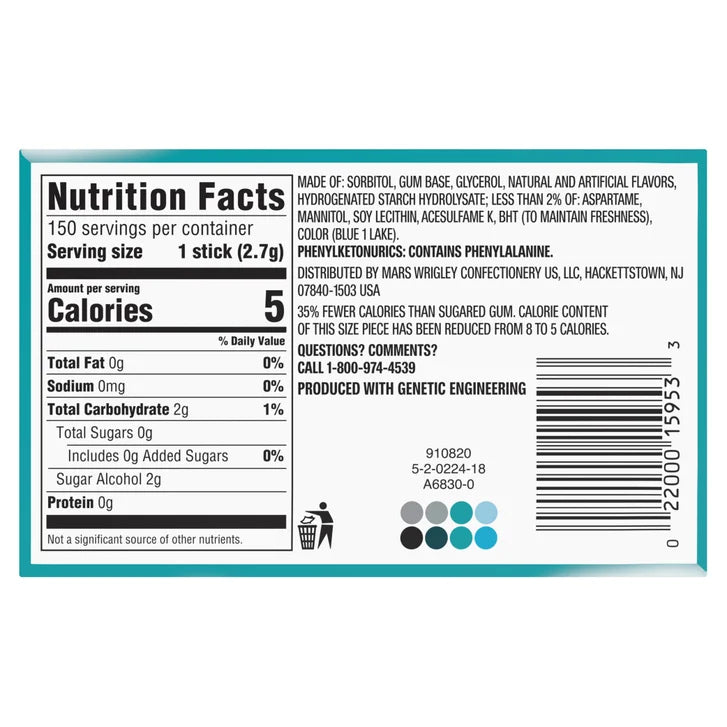 Extra Sugar Free Gum, Polar Ice Chewing Gum, 15 Sticks, 10-count