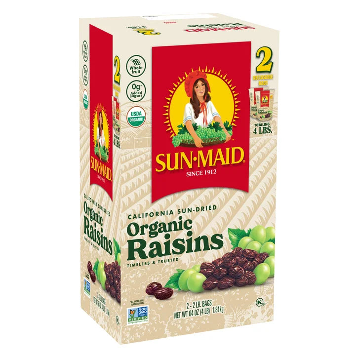 Sun-Maid Organic California Sun-Dried Raisins, 2 lbs, 2-count