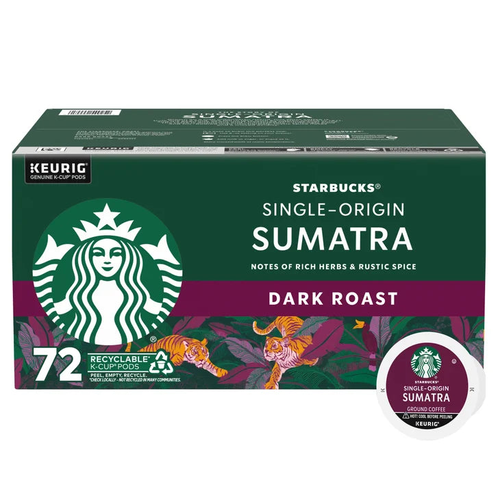 Starbucks Coffee Single Origin Sumatra Dark Roast K-Cup, 72-count