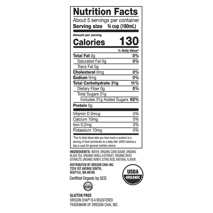 Oregon Chai, Original Organic Chai Tea Latte Concentrate, 32 fl. oz., 3-Count