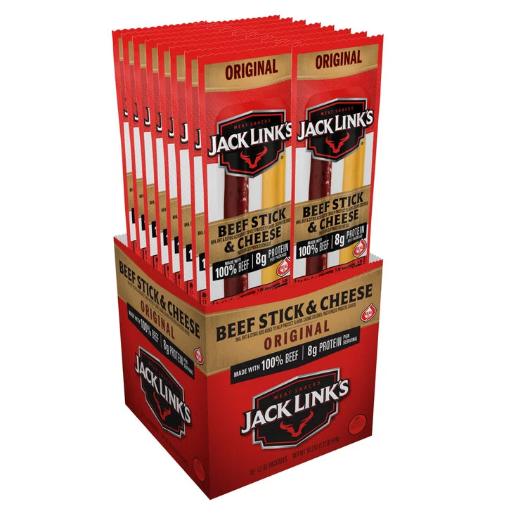 Jack Link's All American Beef Stick, Beef & Cheese, 1.2 oz, 16-count