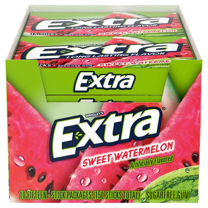 Extra Sugar Free Chewing Gum, Sweet Watermelon, Slim Pack, 15 Sticks, 10-Count