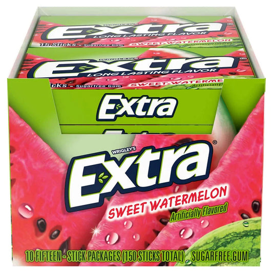 Extra Sugar Free Chewing Gum, Sweet Watermelon, Slim Pack, 15 Sticks, 10-Count