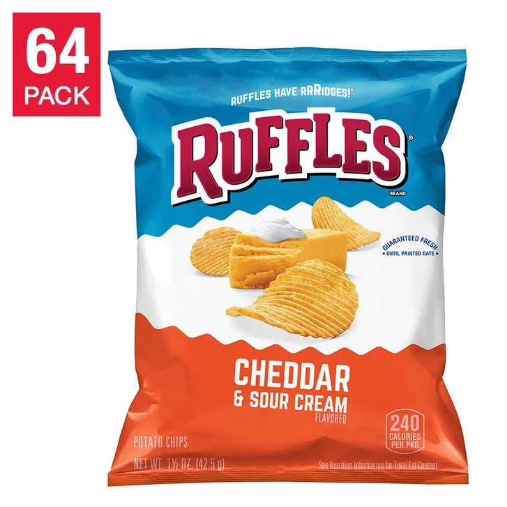 Ruffles Potato Chips, Cheddar & Sour Cream, 1.5 oz, 64-count