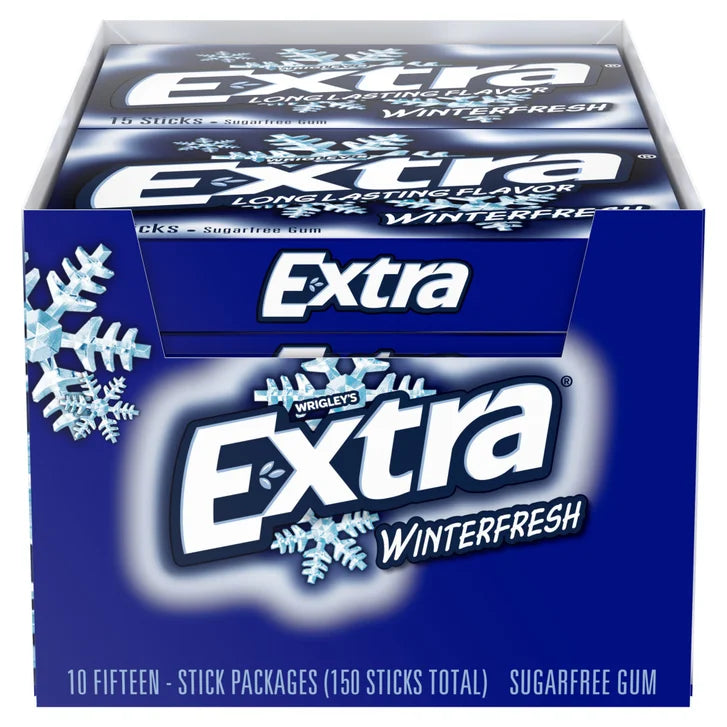 Extra Sugar Free Chewing Gum, Winterfresh, Slim Pack, 15 Sticks, 10-Count