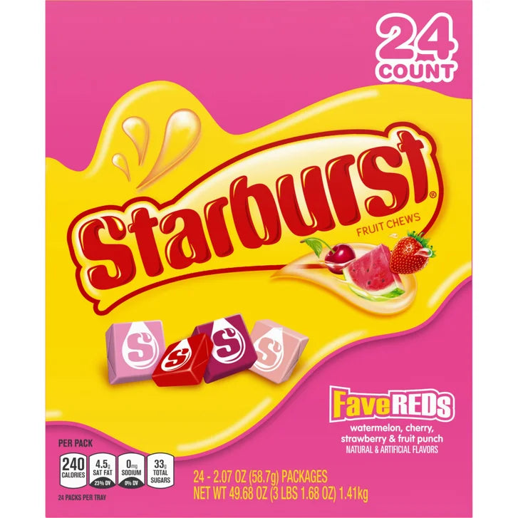 Starburst FaveREDs Chewy Candy, Full Size, 2.07 oz, 24-count