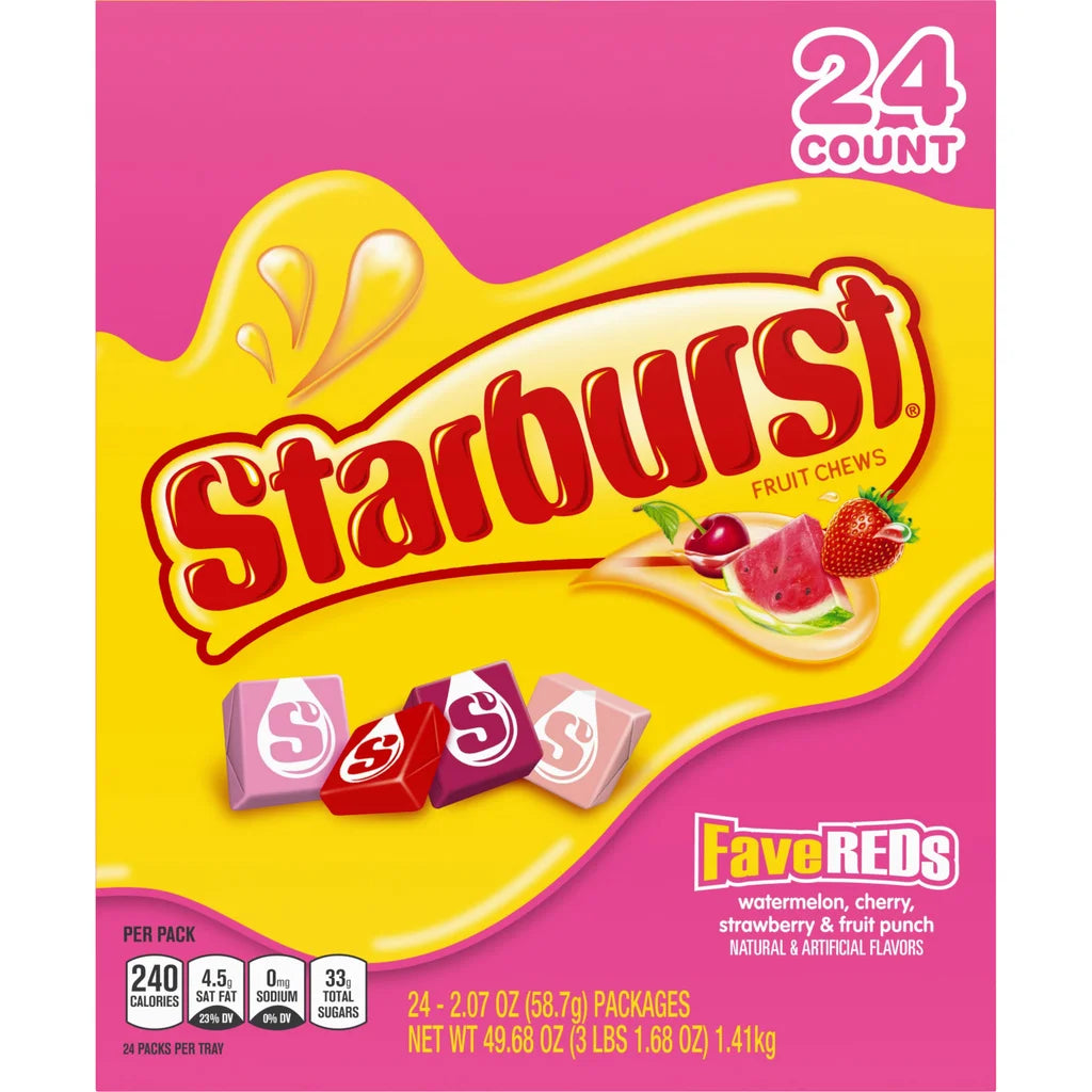 Starburst FaveREDs Chewy Candy, Full Size, 2.07 oz, 24-count