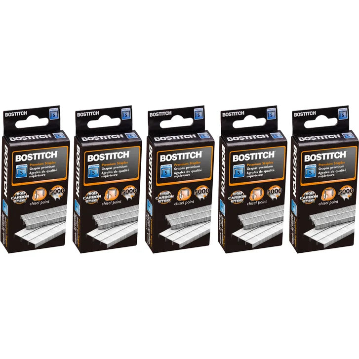 Bostitch 1/4" Premium Staples, Standard Chisel Point, 5,000 Staples, 5-count
