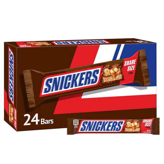 Snickers Chocolate Candy Bars, Share Size, 3.29 oz, 24 count