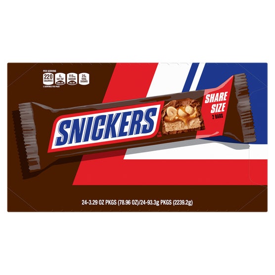 Snickers Chocolate Candy Bars, Share Size, 3.29 oz, 24 count