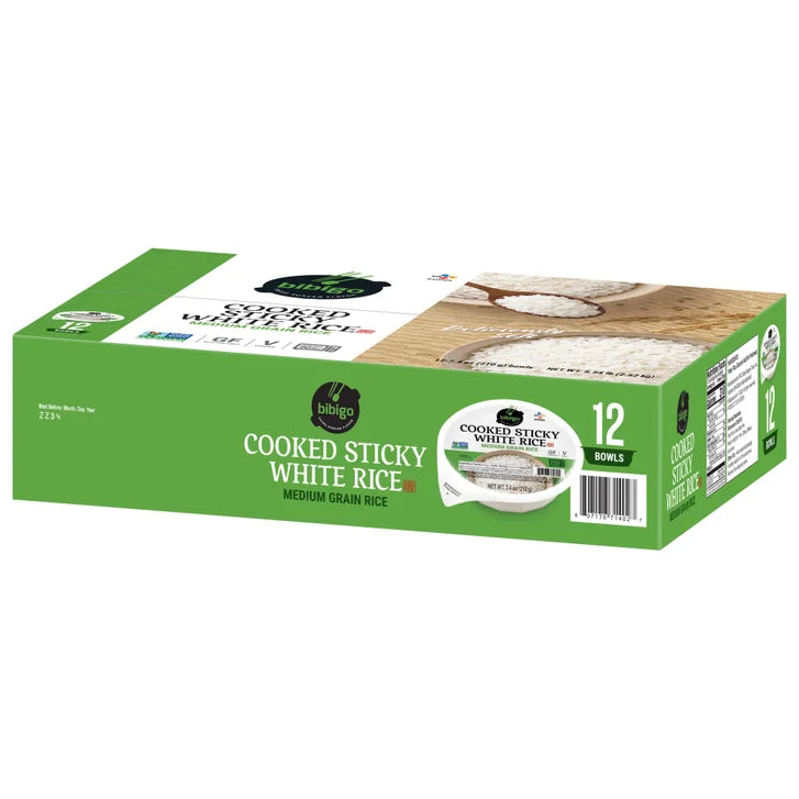 Bibigo, Cooked Sticky White Rice Bowls, Medium Grain, 7.4 oz, 12-Count