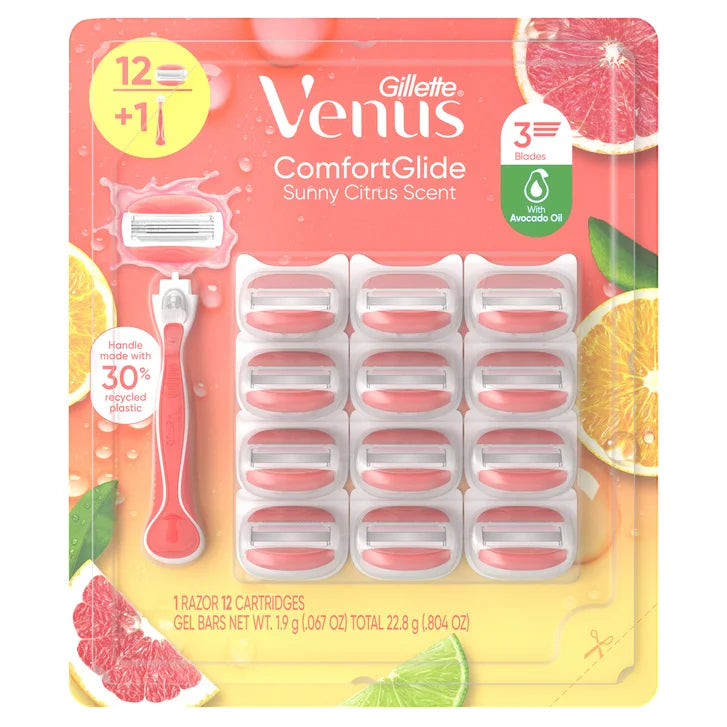 Gillette Venus Comfort Glide Sunny Citrus, 1 Razor + 12 Cartridges Gel