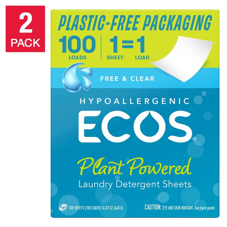 ECOS Laundry Detergent Sheets Free & Clear, 200 Loads, 200 Sheets