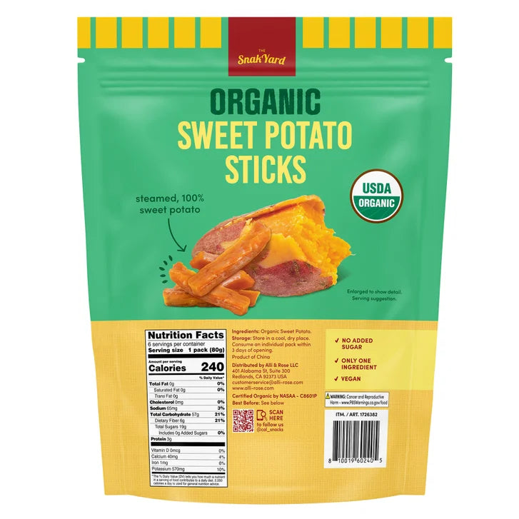 The SnakYard Organic Sweet Potato Sticks, 2.82 oz, 6-count