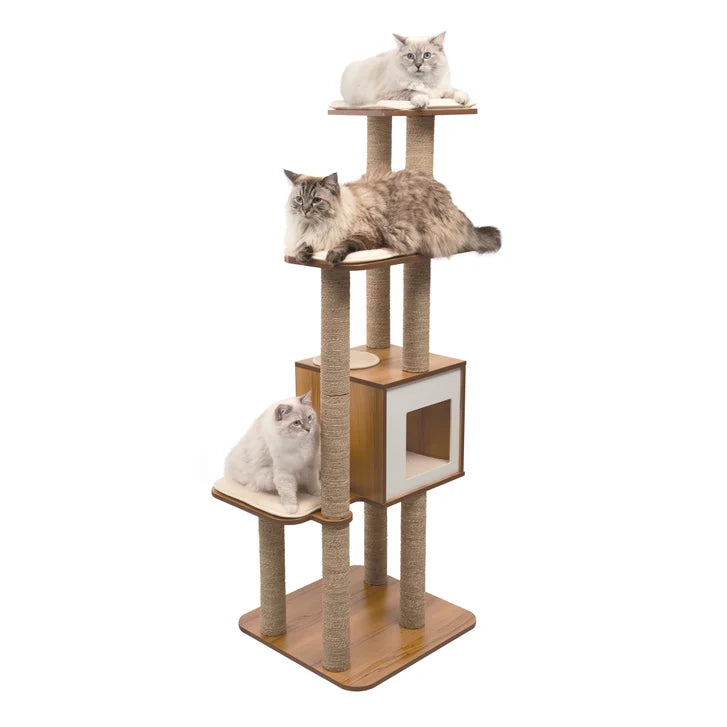 Catit Vesper High Base XL 62 inch Cat Tree, 5 Levels and 1 Condo, Walnut