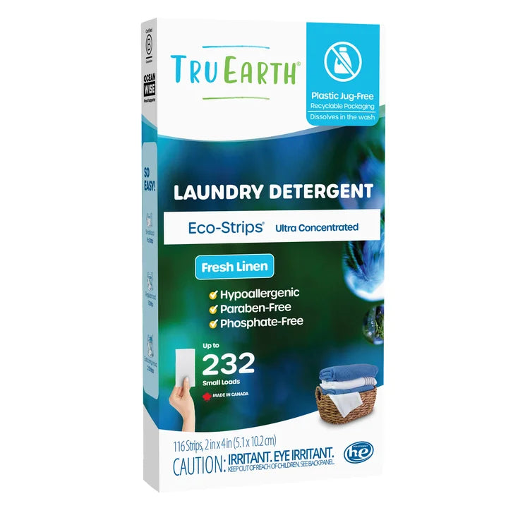 Tru Earth Eco-Strips Laundry Detergent Strips, Fresh Linen, 232 Loads, 116 Strips