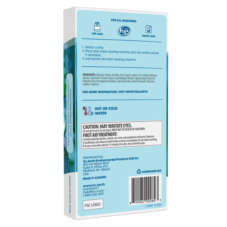 Tru Earth Eco-Strips Laundry Detergent Strips, Fresh Linen, 232 Loads, 116 Strips