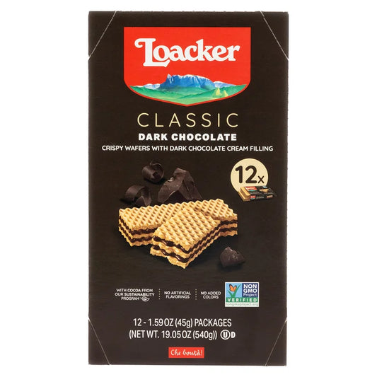 Loacker Classic Crispy Wafers, Dark Chocolate, 1.59 oz, 12-count