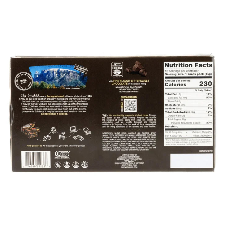 Loacker Classic Crispy Wafers, Dark Chocolate, 1.59 oz, 12-count