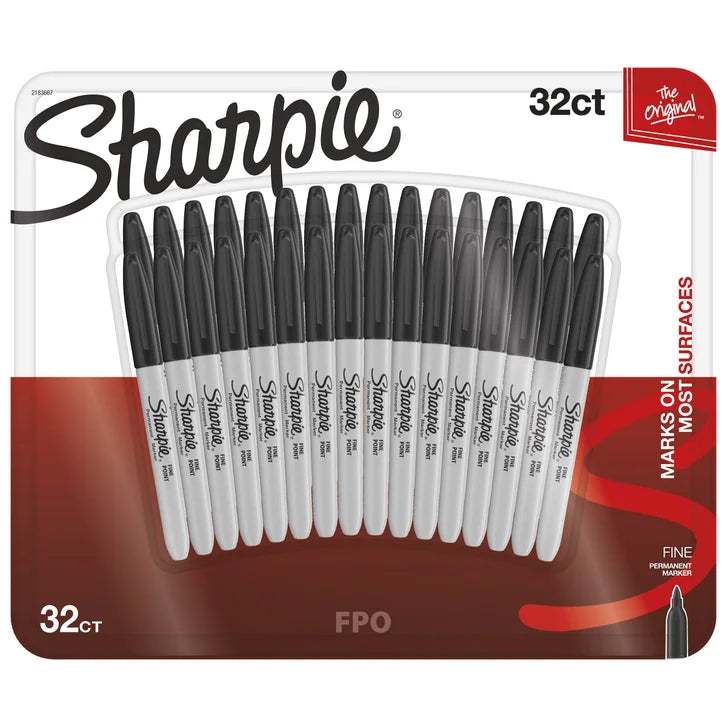 Sharpie Permanent Marker, Fine Point, Black, 32-count