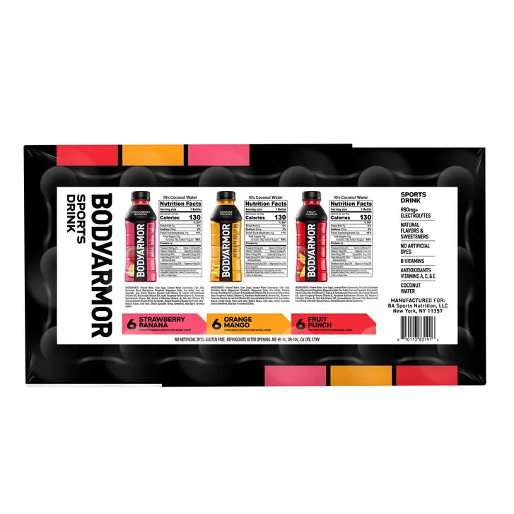 BODYARMOR Sports Drink, Variety Pack, 20 fl oz, 18-count