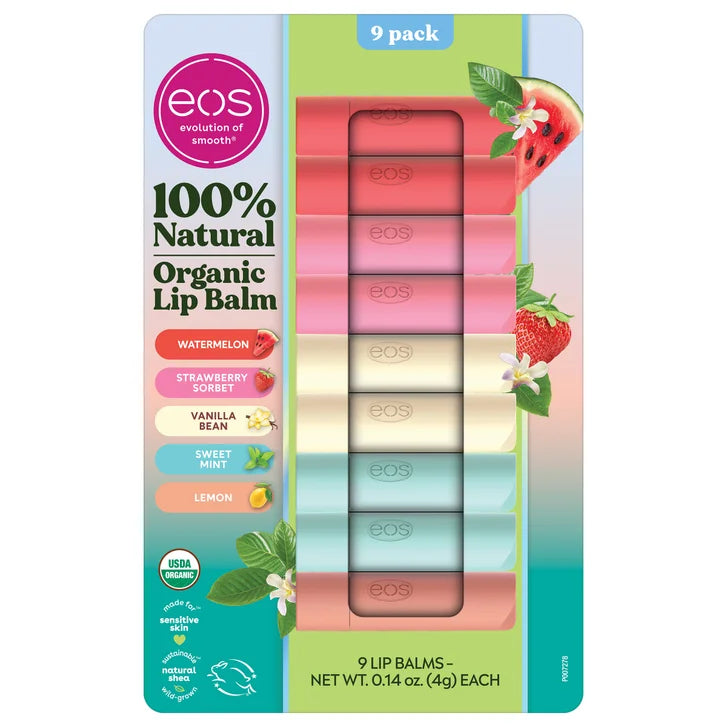 eos Natural USDA Organic Lip Balm, 9 Sticks