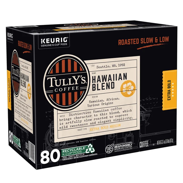 Tully's Coffee Hawaiian Blend K-Cups Pods, 80-count