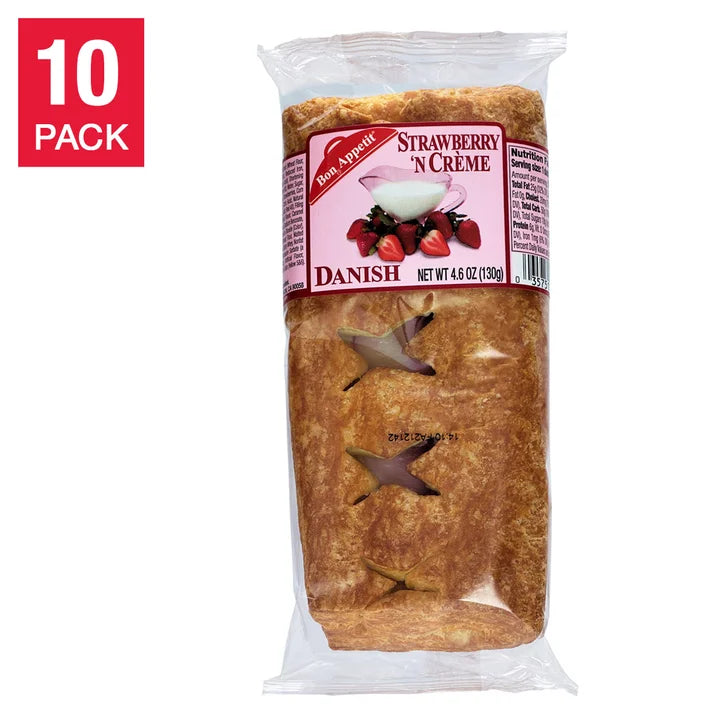 Bon Appetit Danish, Strawberry 'N Creme, 4.6 oz, 10-count
