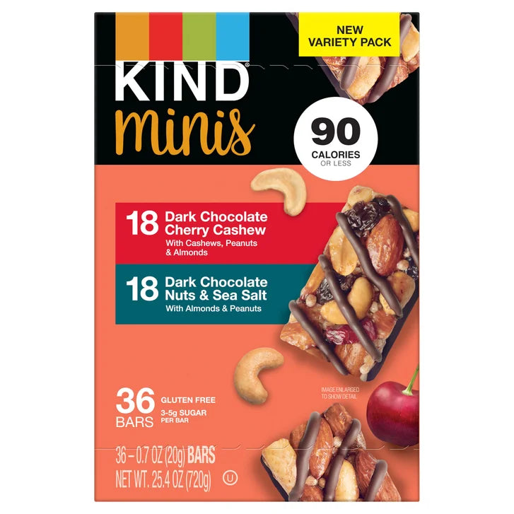 KIND Mini's Dark Chocolate Variety Pack, 0.7 oz, 36-count