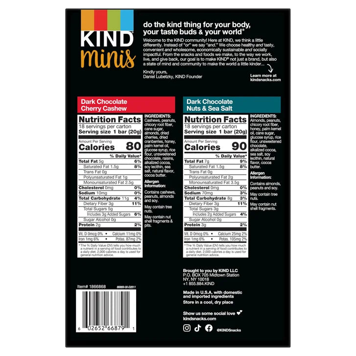 KIND Mini's Dark Chocolate Variety Pack, 0.7 oz, 36-count