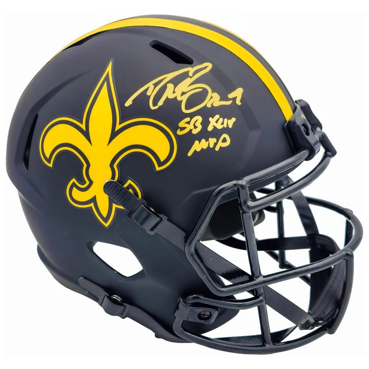 Drew Brees Autographed New Orleans Saints Black Eclipse Full Size Speed Replica Helmet "SB XLIV MVP"
