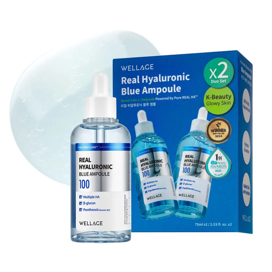 WELLAGE Real Hyaluronic Blue Ampoule, 2.53 fl oz, 2-pack