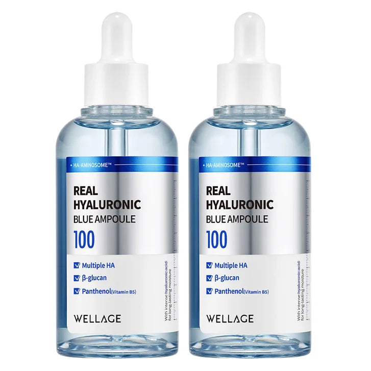 WELLAGE Real Hyaluronic Blue Ampoule, 2.53 fl oz, 2-pack