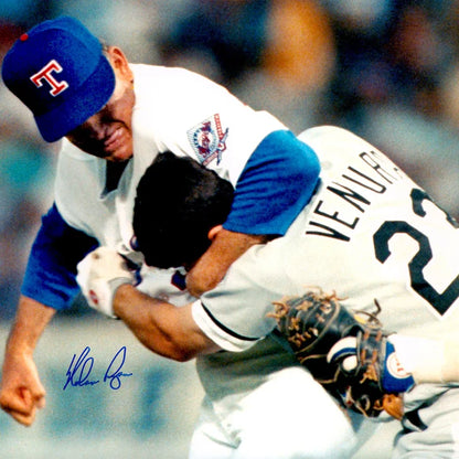 Nolan Ryan Autographed Framed Photo Texas Rangers Fight vs. Robin Ventura - Beckett Authenticated