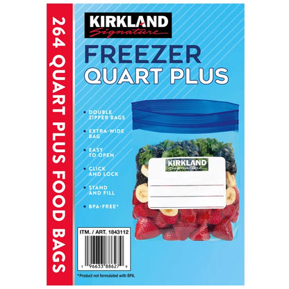 Kirkland Signature Freezer Quart Plus Bags, 264-count