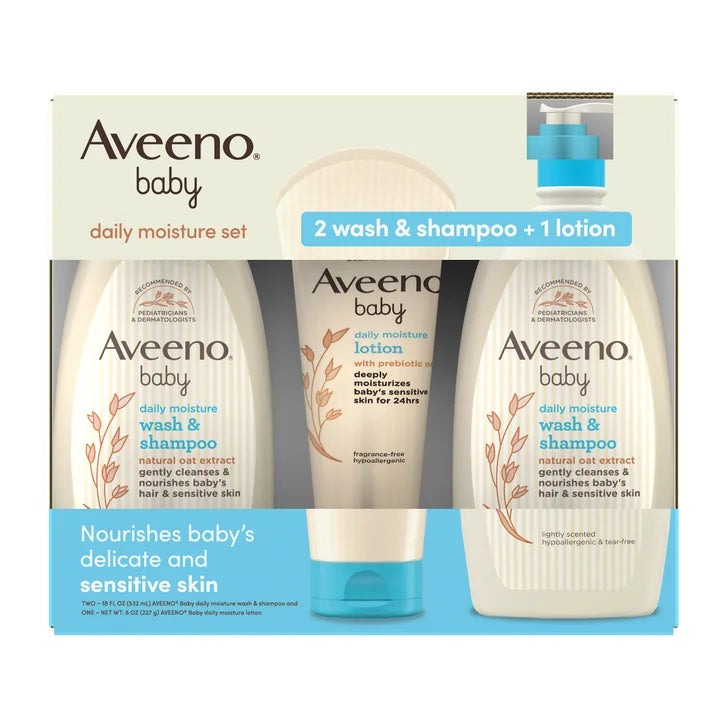 Aveeno Baby Moisture Set, 2 Wash & Shampoo + Lotion, 44 fl oz