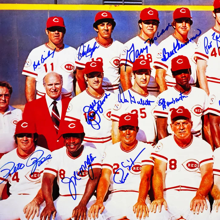 1976 Cincinnati Reds 'Big Red Machine' Team Autographed Framed 24” x 36” Poster with 27 Signatures Including Pete Rose - Beckett Authenticated