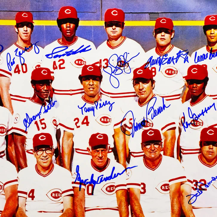 1976 Cincinnati Reds 'Big Red Machine' Team Autographed Framed 24” x 36” Poster with 27 Signatures Including Pete Rose - Beckett Authenticated