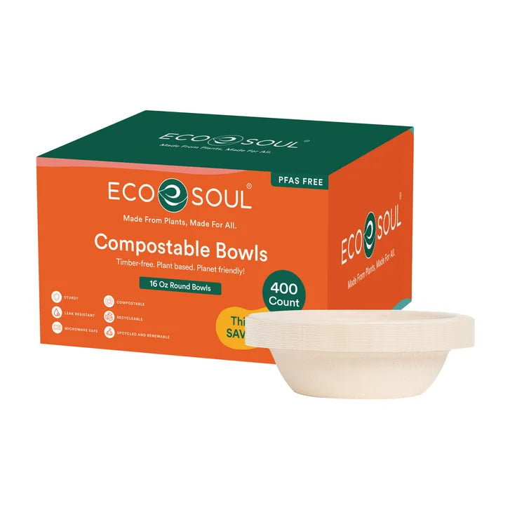 EcoSoul Compostable 16 oz Bowls, 400-count