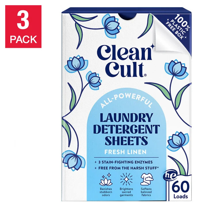 Cleancult Laundry Detergent Sheets, Fresh Linen, 180 Loads, 180 Sheets