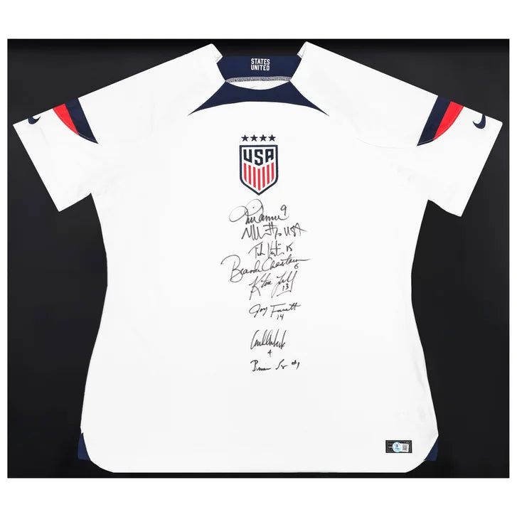 1999 World Cup Champion Team USA Women's Soccer Team Autographed Framed White Nike Jersey with 8 Signatures - Beckett Authenticated