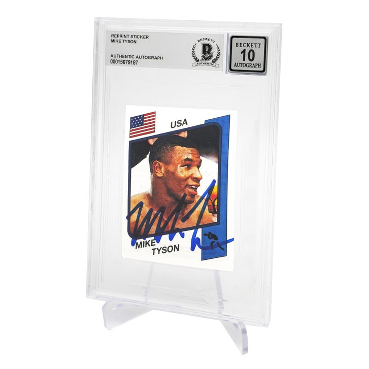 Mike Tyson Autographed 1986 Panini Supersport Reprint Rookie Retro Card #153 - Beckett Authenticated