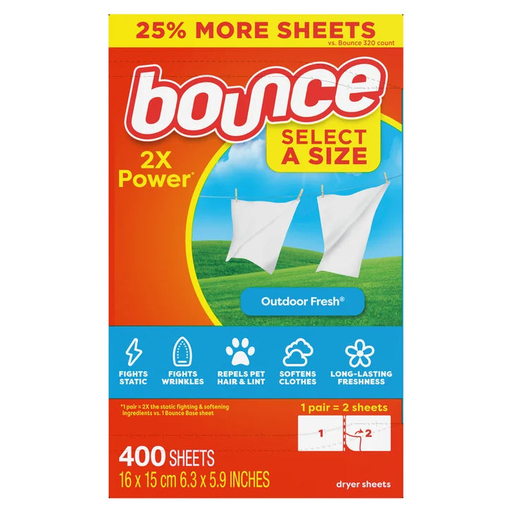 Bounce Select a Size Fabric Softener Dryer Sheets, Outdoor Fresh, 400-count