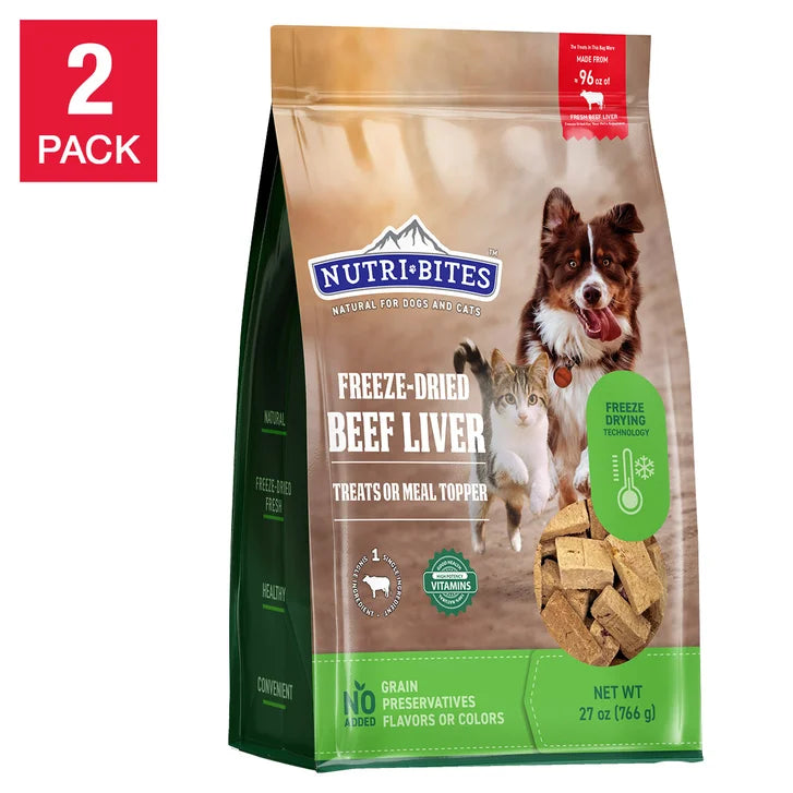 Canature NutriBites Freeze Dried Beef Liver, Dog and Cat Treat 27oz, 2-pack