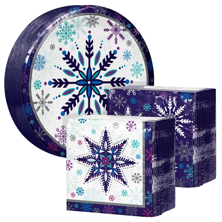 Artstyle Paper Plate & Napkin Bundle, Freezing Snowflakes, 200-count