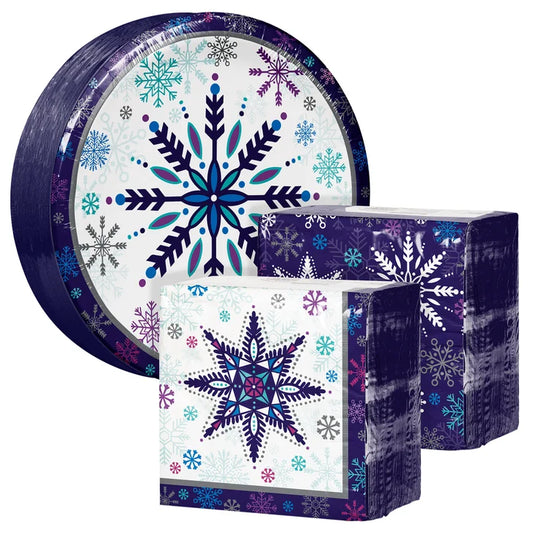 Artstyle Paper Plate & Napkin Bundle, Freezing Snowflakes, 200-count
