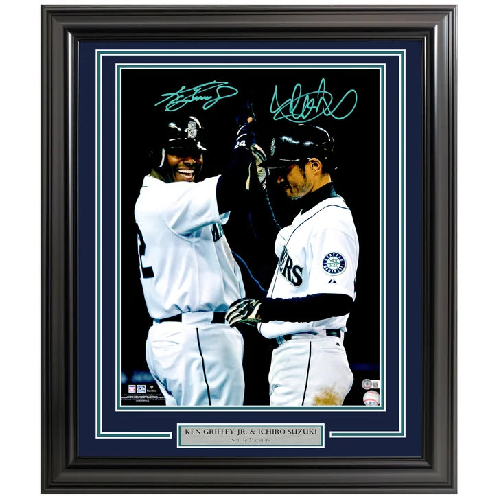 Ken Griffey Jr. & Ichiro Suzuki Autographed Framed 16" x 20" Photo Seattle Mariners Grand Slam Celebration Beckett Authenticated