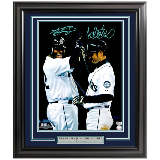 Ken Griffey Jr. & Ichiro Suzuki Autographed Framed 16" x 20" Photo Seattle Mariners Grand Slam Celebration Beckett Authenticated