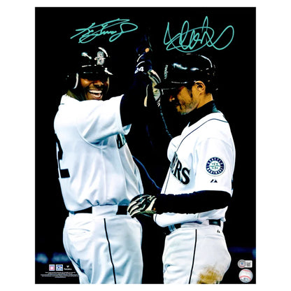 Ken Griffey Jr. & Ichiro Suzuki Autographed Framed 16" x 20" Photo Seattle Mariners Grand Slam Celebration Beckett Authenticated